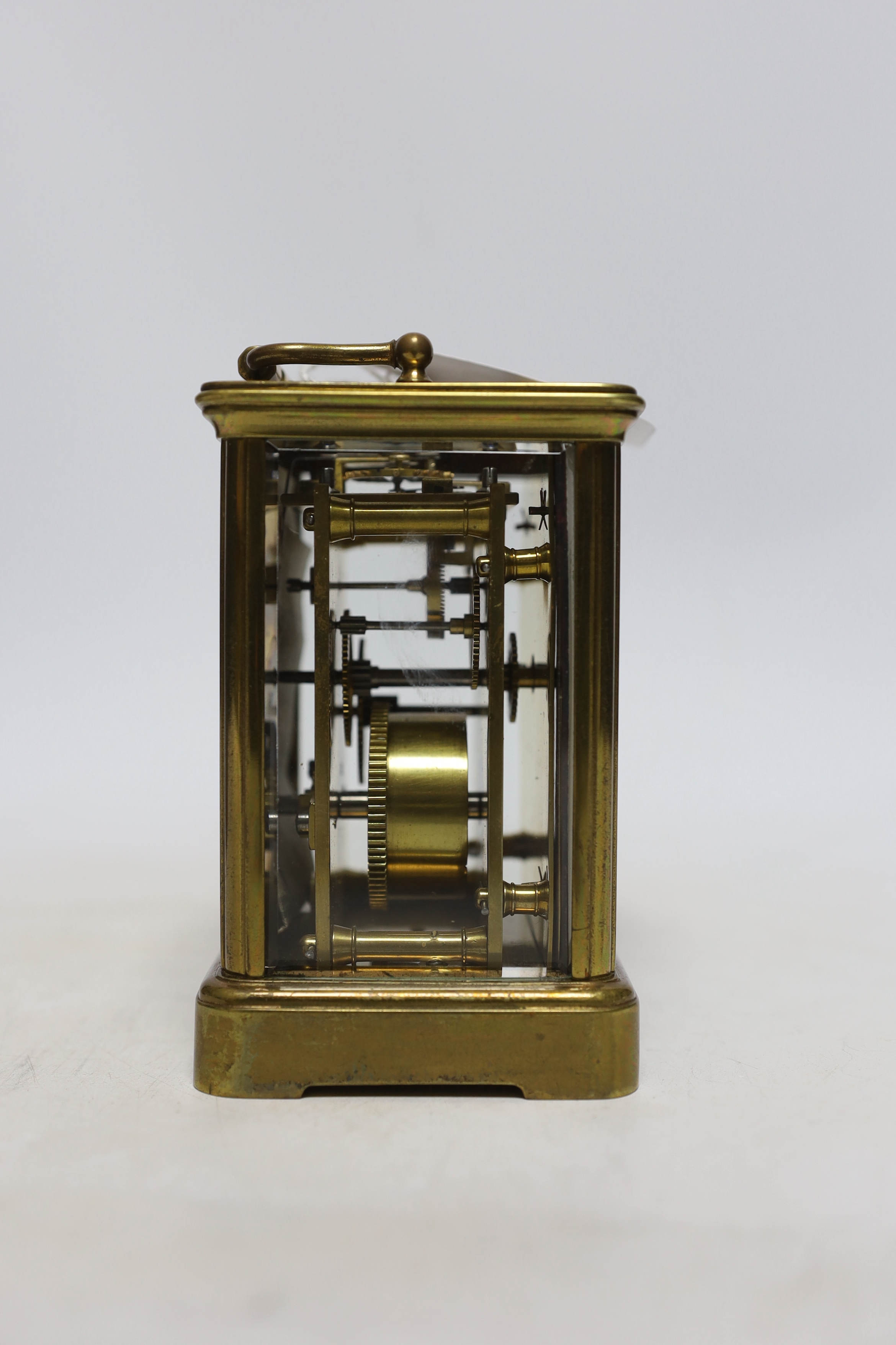 A cased brass carriage timepiece, 11.5cm